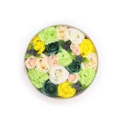 Soap Flower Round Gift Box - Spring Celebrations - Yellow & Greens