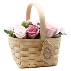 Bouquet in Wicker Basket - Pink