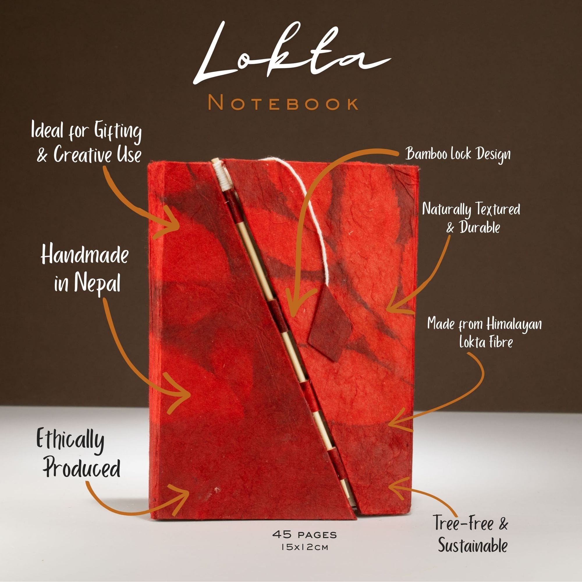 Lokta Floral Bamboo Notebook (15x12cm) – Ruby - Image 3
